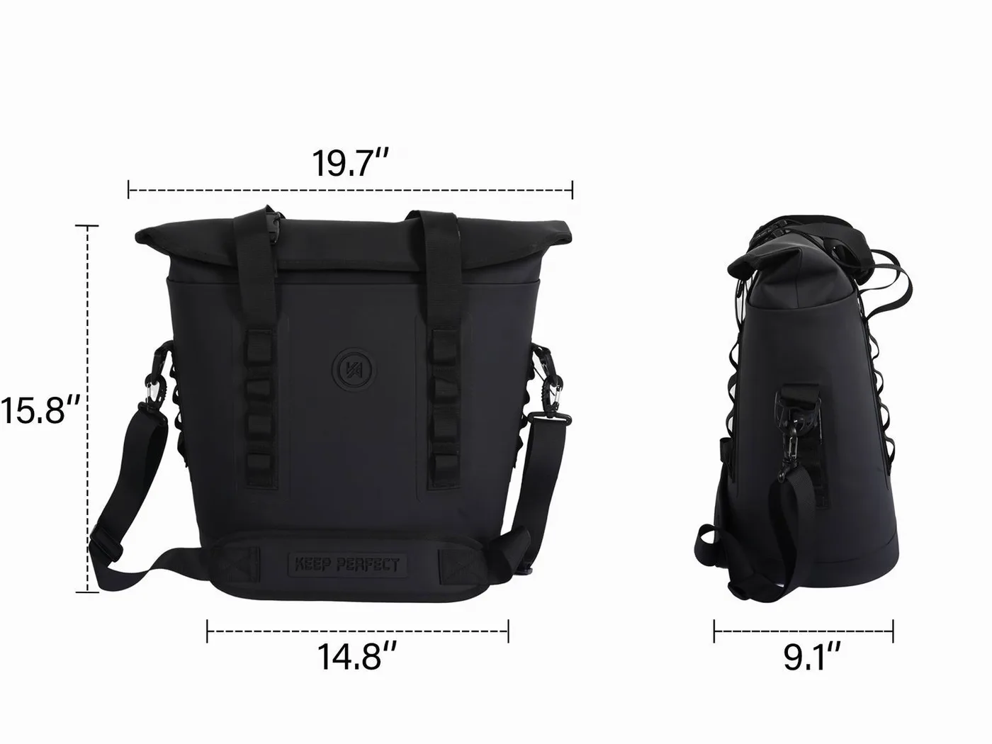 Black roll-top dry bag size range from 5L to 90L