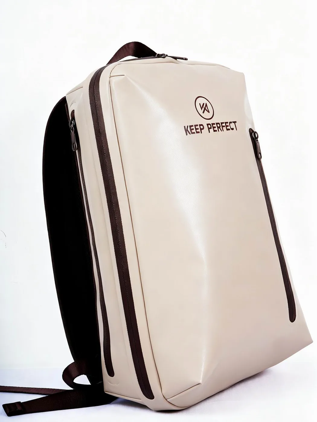 Grey waterproof backpack studio view