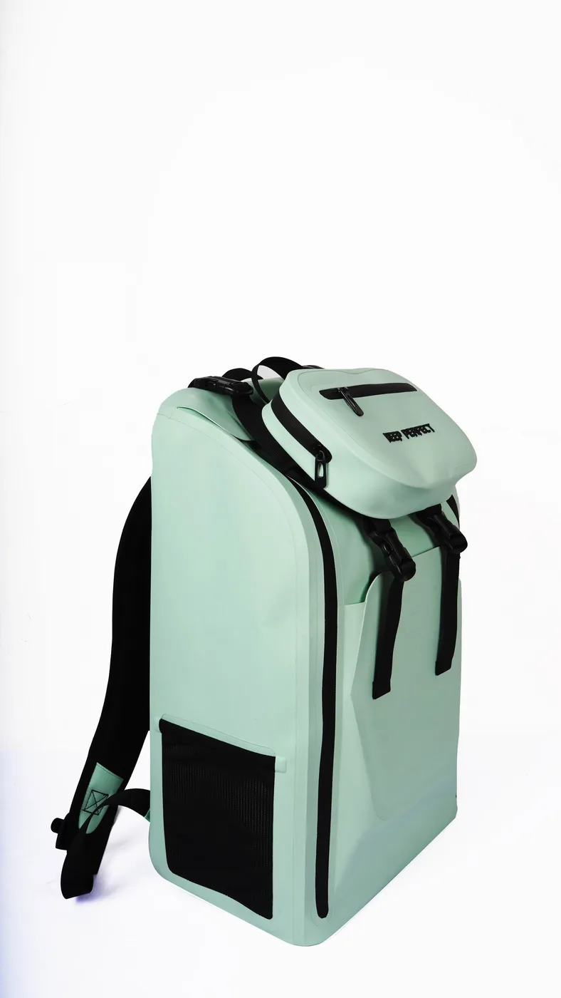 Mint green roll-top dry bag backpack