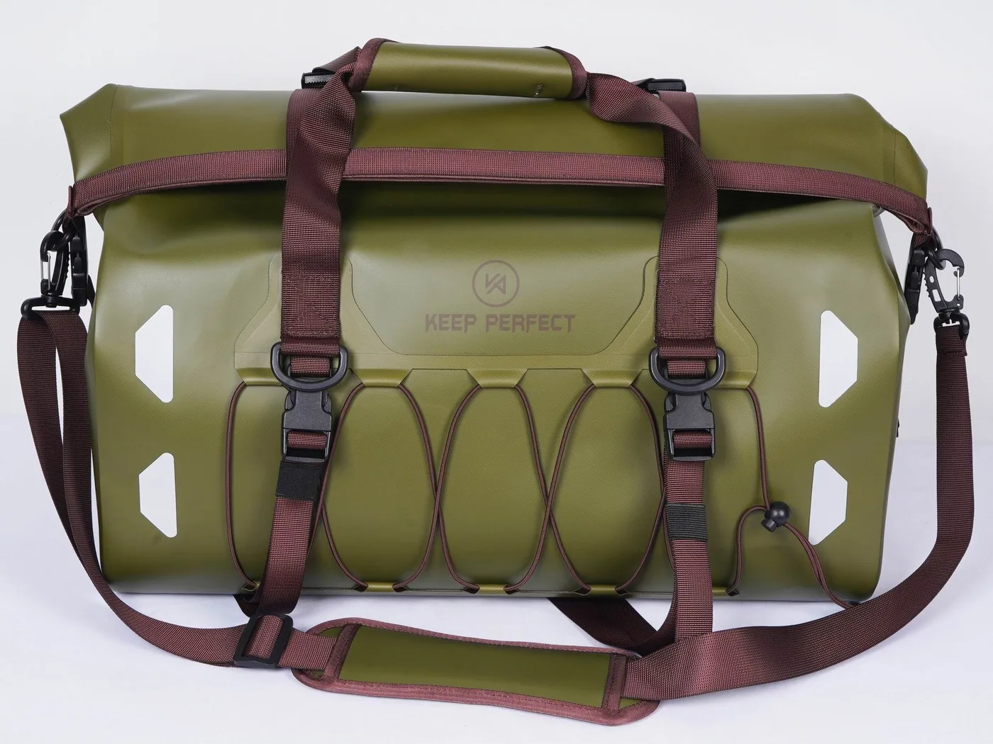 Olive roll-top dry bag studio shot