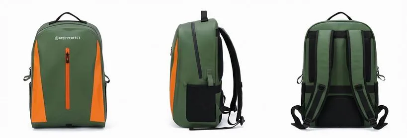 Orange and green waterproof backpack colour range