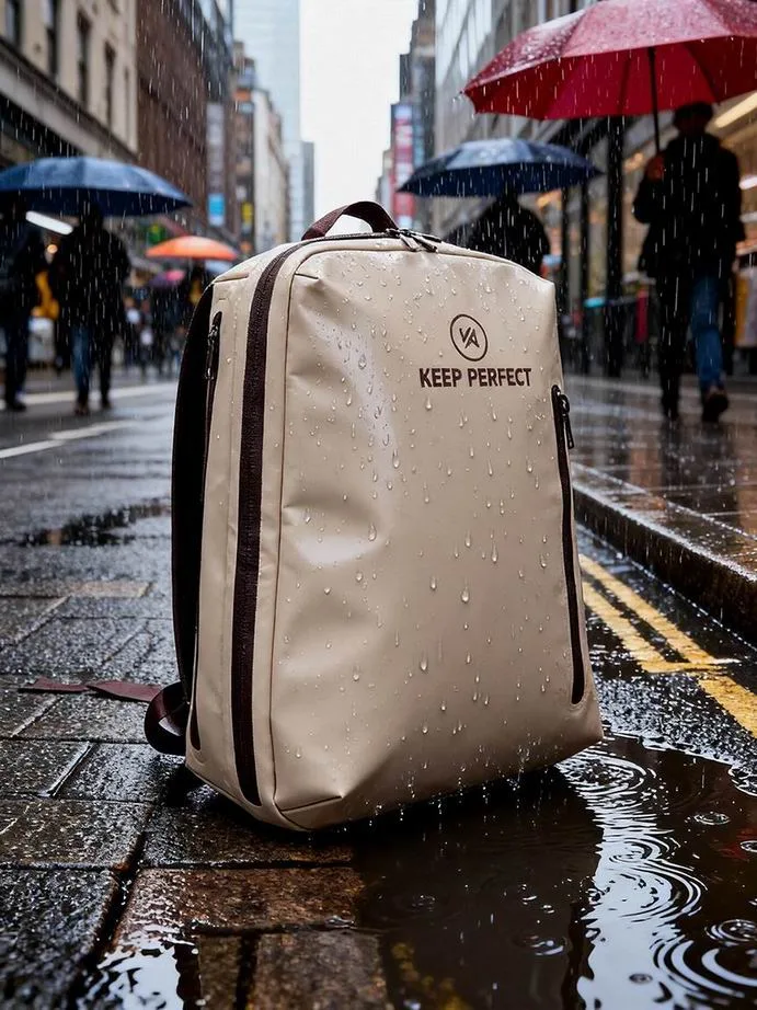 Waterproof backpack during a rainy commute